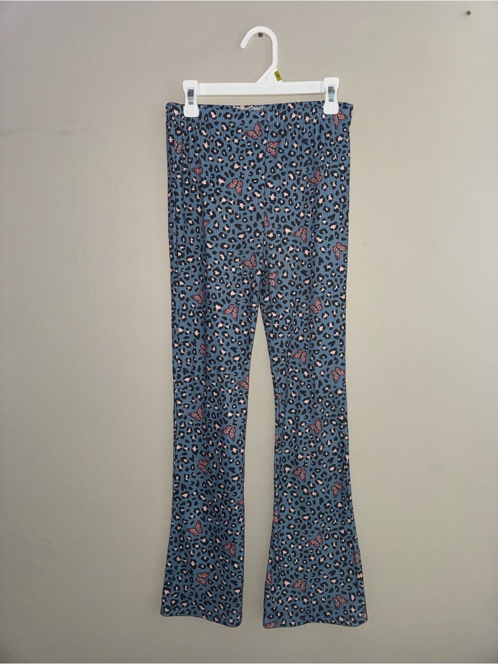 Btween, girls, blue, leopard & butterfly print flared leggings, size 14